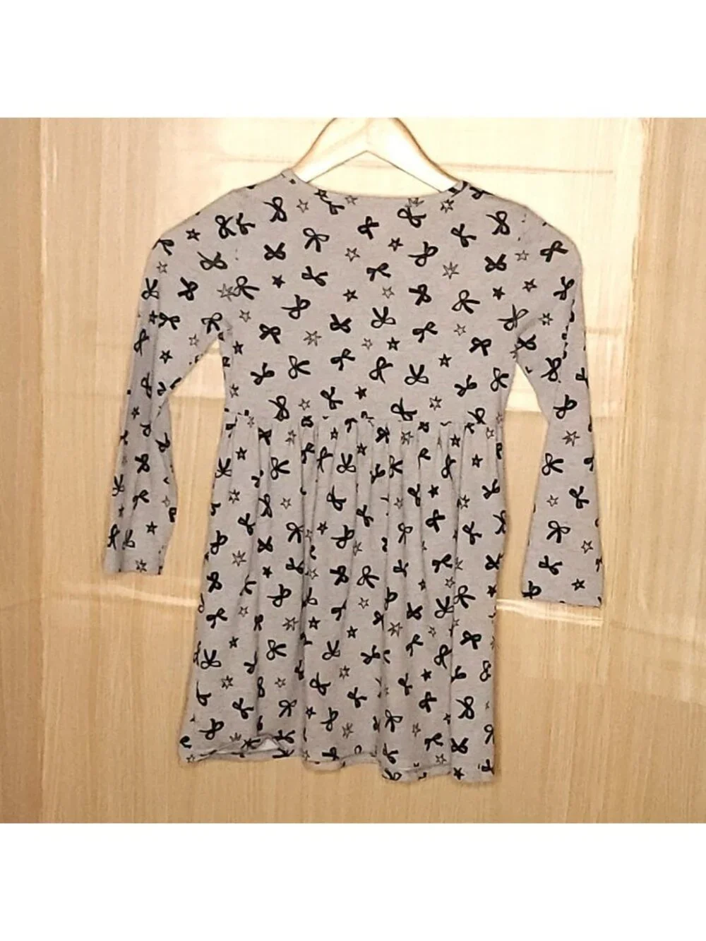 Wonder Nation Girls Grey Black Bow Knit Long Sleeve Dress 6-6X